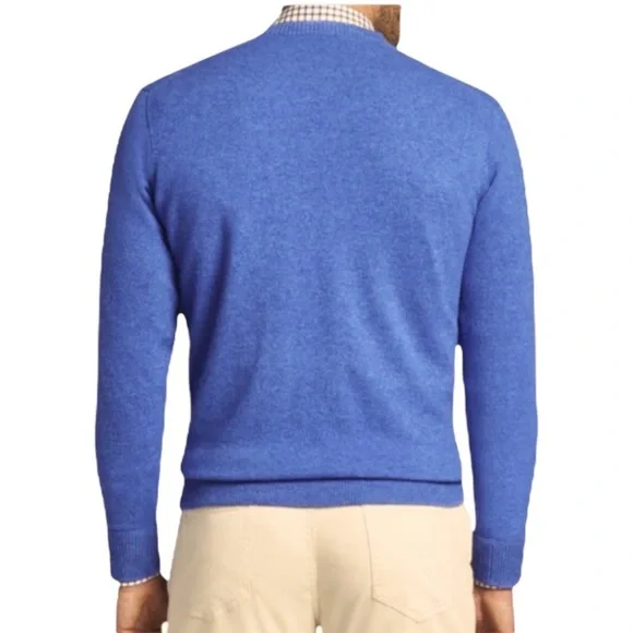 NWOT $580 Peter Millar Men Blue 100% Cashmere V neck Sweater Made in Italy L